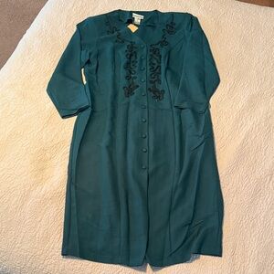 Chic Teal Long Sleeve Dress with Embroidery
